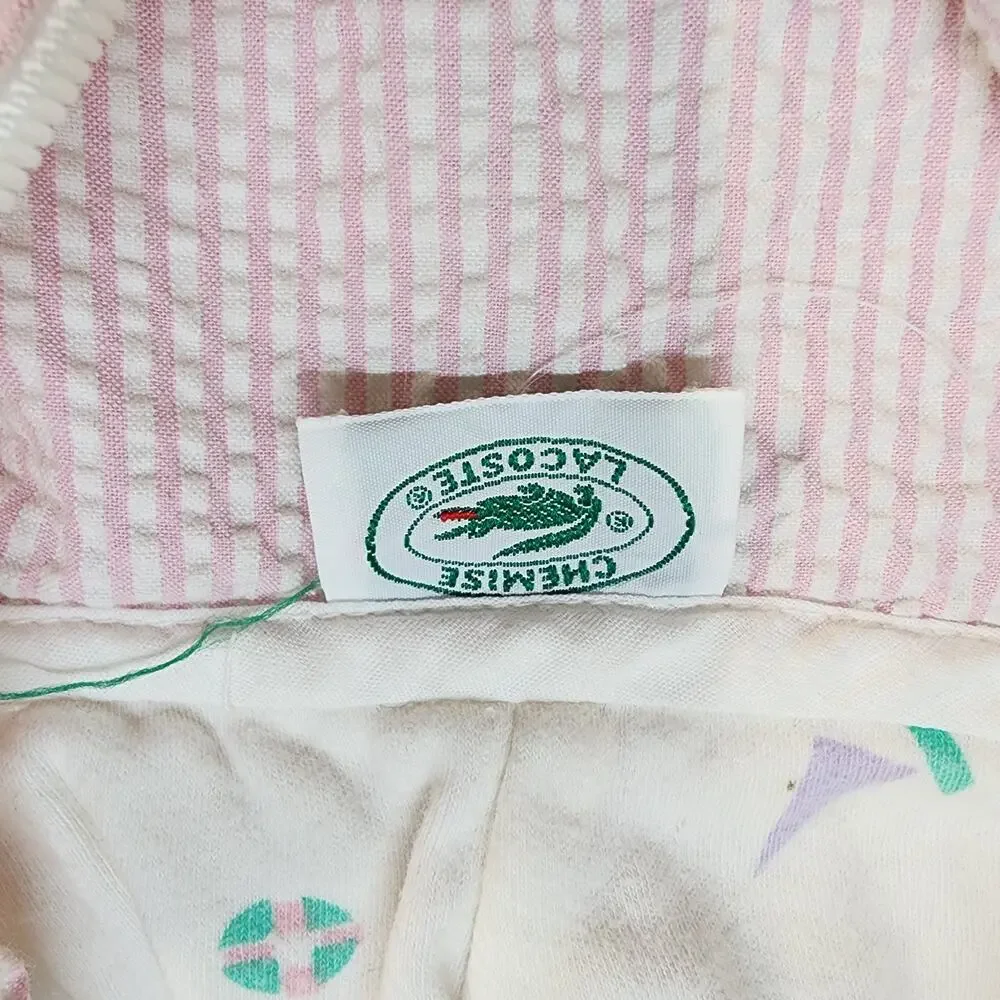 Lacoste Seersucker Jacket Size 12-24 Mths Pink Zip Up Hooded Cotton Vintage 80s
